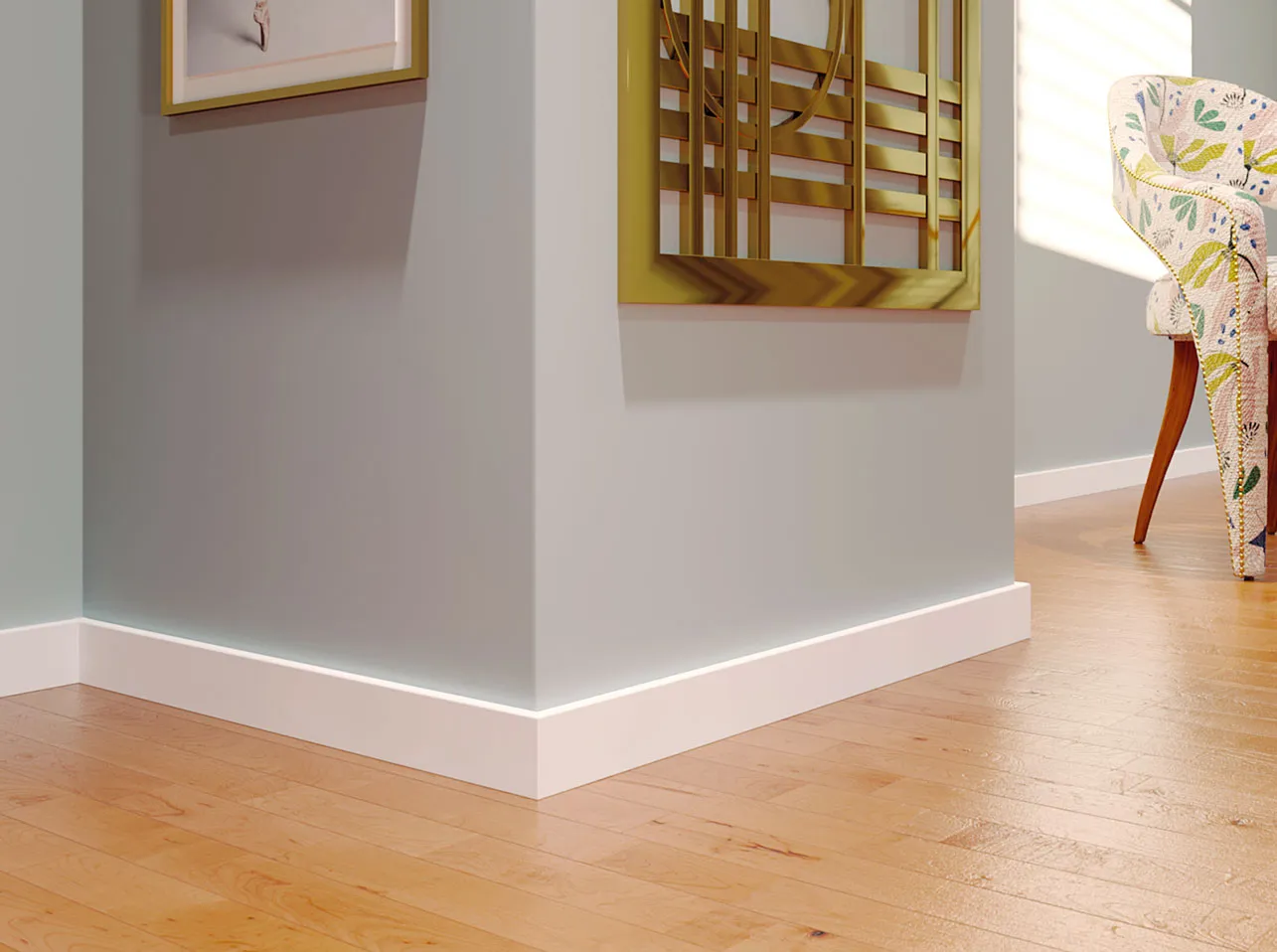 Aplicação com cola de Rodapé modelo UPSOLU UP101 em poliestireno, resistente à humidade, não deforma, pintável, para Piso ou Parede